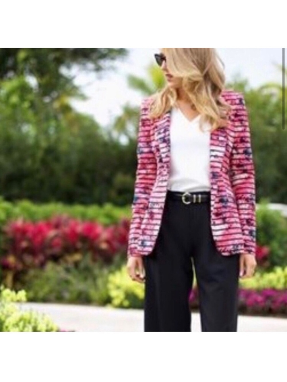 Banana Republic Pink Multi-Pattern Open-Front Blazer